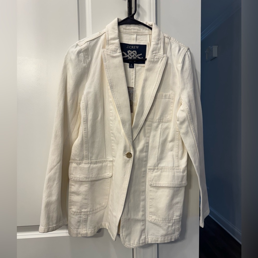 NWT J Crew Women's Long Denim Blazer 100% Cotton Size 6